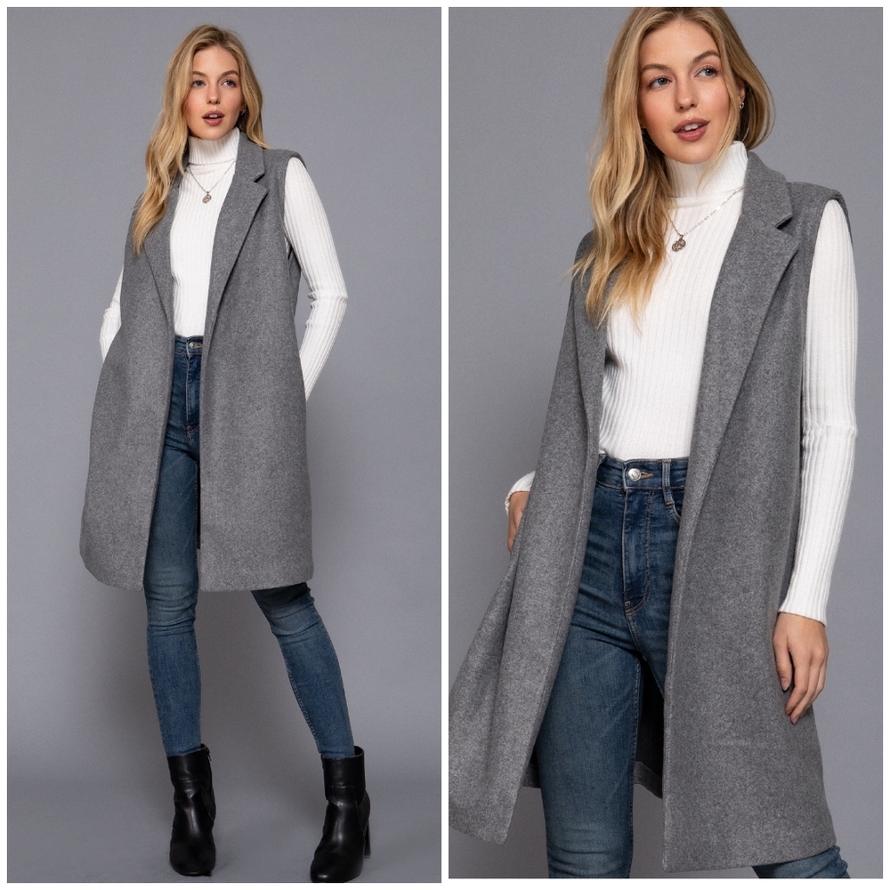 Sophisticated Chic Charcoal Gray Peacoat Vest - Picture 3 of 9